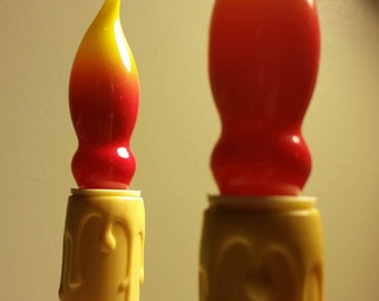 2 1960's Christmas Electric Faux Dripping Wax Candlesticks Window Lights