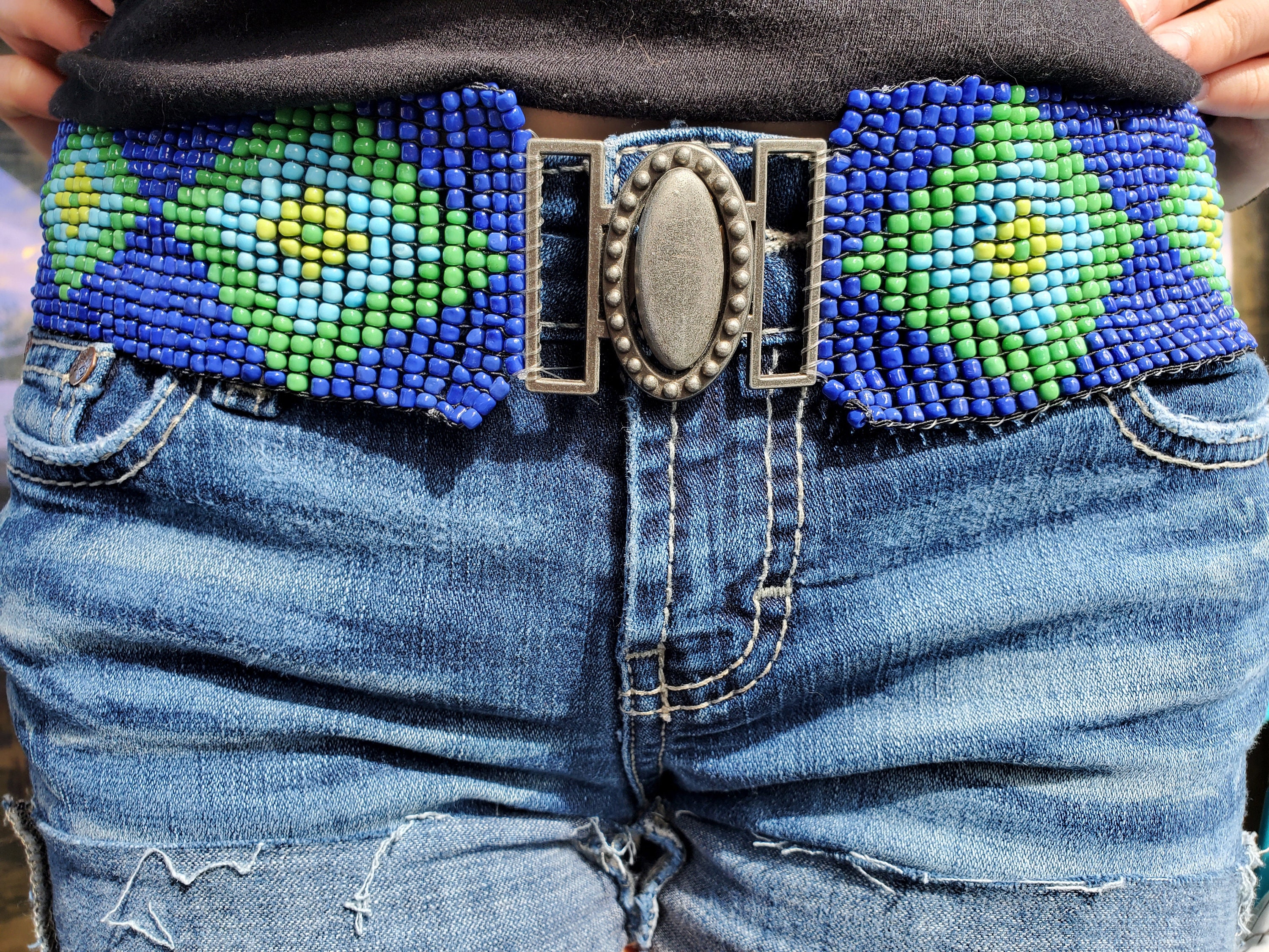 Blue Beaded Stretch Belt - Etsy display picture 1