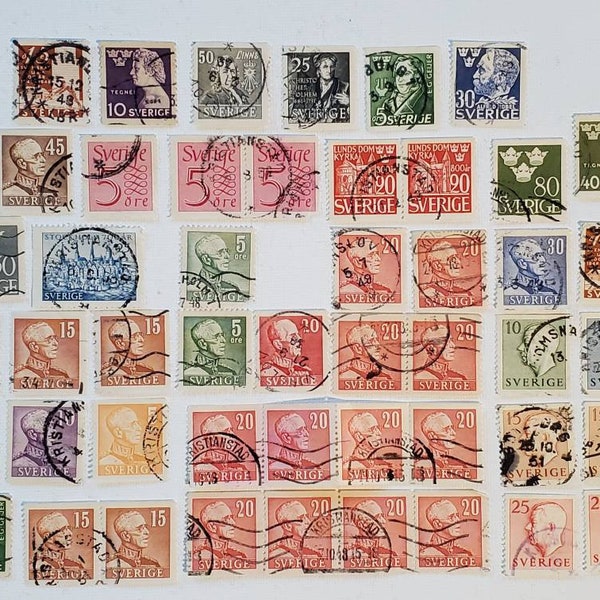 Old Postage Sweden Sverige Used Stamp lot of 48