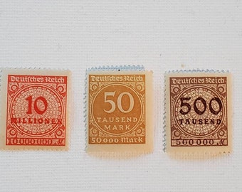 1920s Germany 500 tausend 50 tausend 10 millionen stamps shiny OG unhinged unused