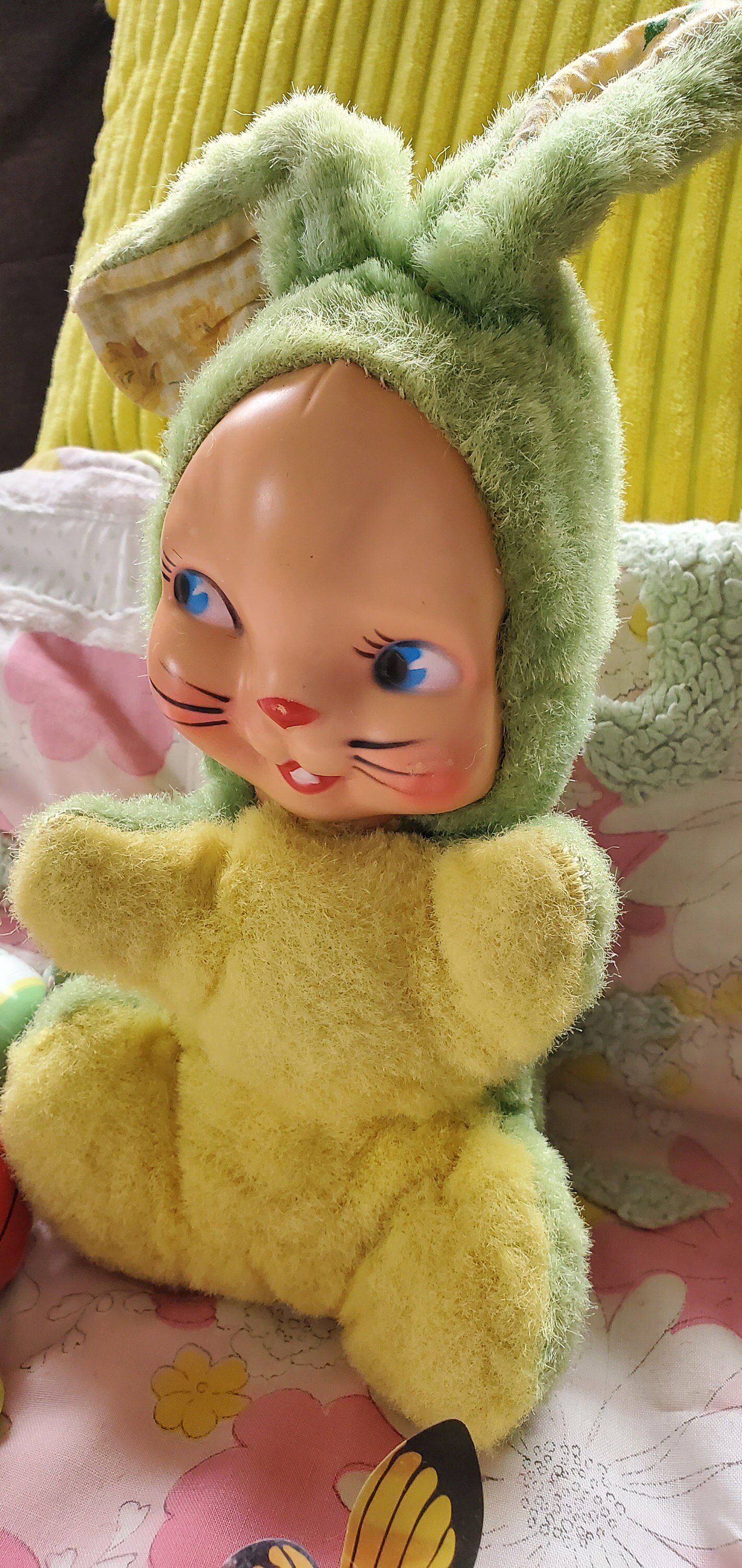 Vintage Stuffed Yellow & Green Bunny Rabbit Rubber Face Plushie - Etsy