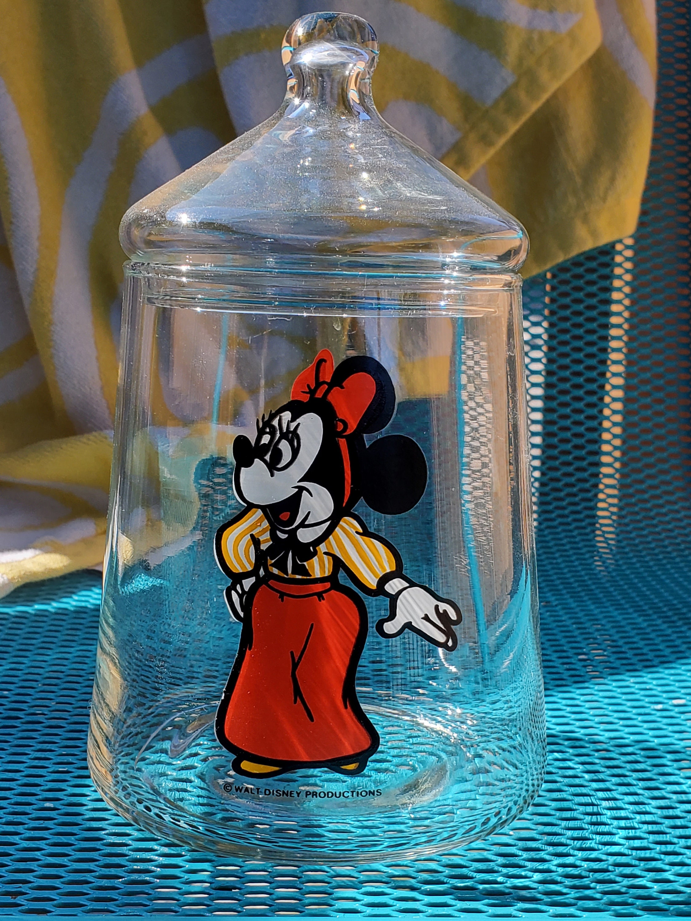 Walt Disney World Mickey Mouse Lidded Glass Candy Jar With Lid & Glass Mug
