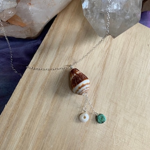 Cone shell turquoise necklace, sterling silver cone shell necklace, hawaiian cone shell necklace
