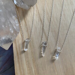 Raw clear quartz crystal point pendant, sterling silver crystal necklace, quartz crystal point necklace