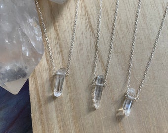 Raw Quartz Crystal Point Pendant, Sterling Silver Necklace