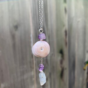 Turquoise shell necklace, large puka shell necklace, turquoise Sterling silver necklace, amethyst seashell necklace, puka shell necklace