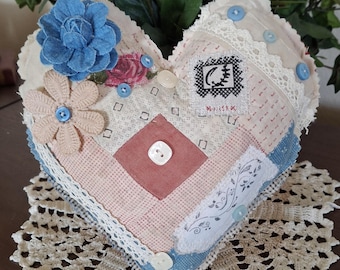 Cutter Quilt Heart~ Upcycled Vintage Quilt  piece ~small Accent Pillow W/ Special POCKET ~ FREE Shipping
