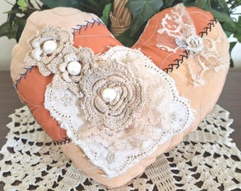 Cutter Quilt Heart Pillow~ Upcycled Vintage Crazy Quilt~small Accent Pillow ~ FREE Shipping