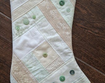 Scrappy Style Stocking~Green~White~ Cream~Special Pocket ~FREE SHIPPING