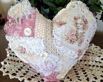 Scrappy Heart~Small Accent Pillow with Special Pocket ~FREE Shipping