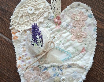 Cutter Quilt~Hanging Heart~ Upcycled Vintage Quilt~small Accent Hanging Heart~FREE Shipping
