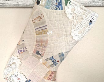 Stocking Made from Upcycled Vintage Quilt~Special Pocket ~FREE SHIPPING