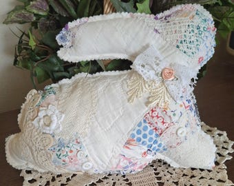 Cutter Quilt Bunny~ Upcycled vintage Quilt ~ Farmhouse Style small accent pillow- FREE SHIPPING