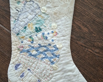 Cottage Core Cutter Quilt Stocking~Upcycled Vintage Quilt~Special Pocket ~FREE SHIPPING