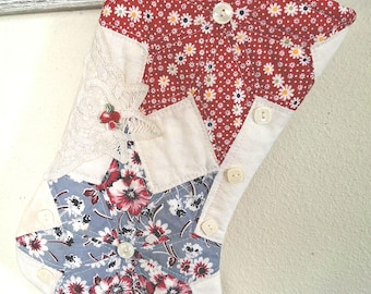 Stocking Made from Upcycled Vintage Quilt~Special Pocket ~FREE SHIPPING