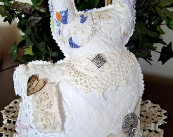 Cutter Quilt Cat- upcycled Vintage quilts piece~Special Pocket~ Small Accent Pillow-Free Shipping