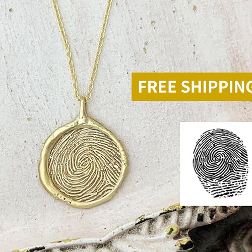 14k Solid Gold Fingerprint Necklace 12mm Thumbprint Keepsake Etsy