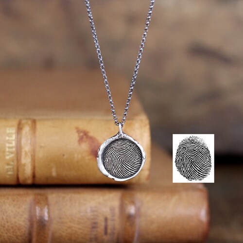 Fingerprint Necklace 16mm, Thumbprint Keepsake Jewelry Charm, Sterling Silver, Memorial Cremation Necklace, Custom Engraved Pendant