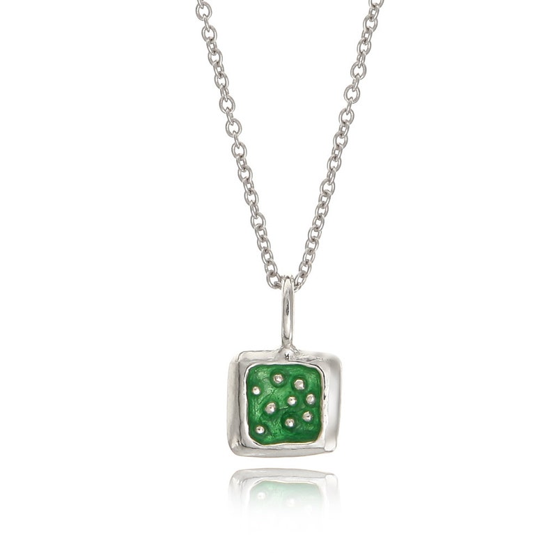 Enamel Green Necklace in Sterling Silver Green Square Etsy