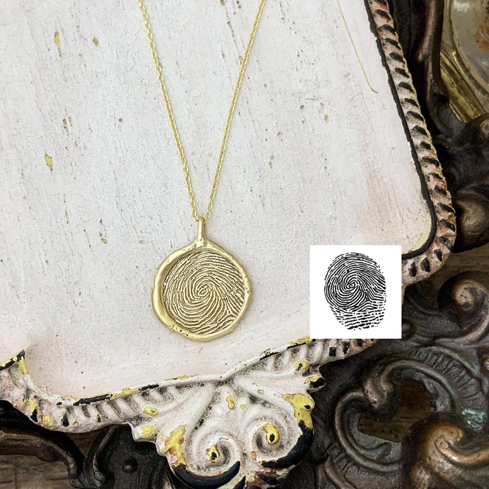 14k Gold Fingerprint Necklace 16mm Finger Jewelry Custom Etsy