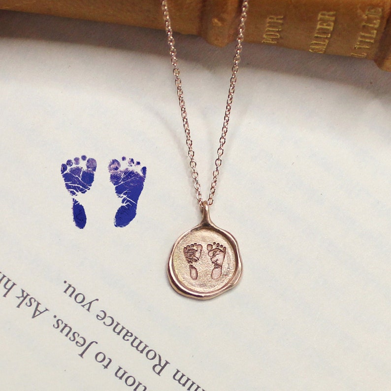 14k Solid Gold Baby Footprint small necklace Footprint Etsy
