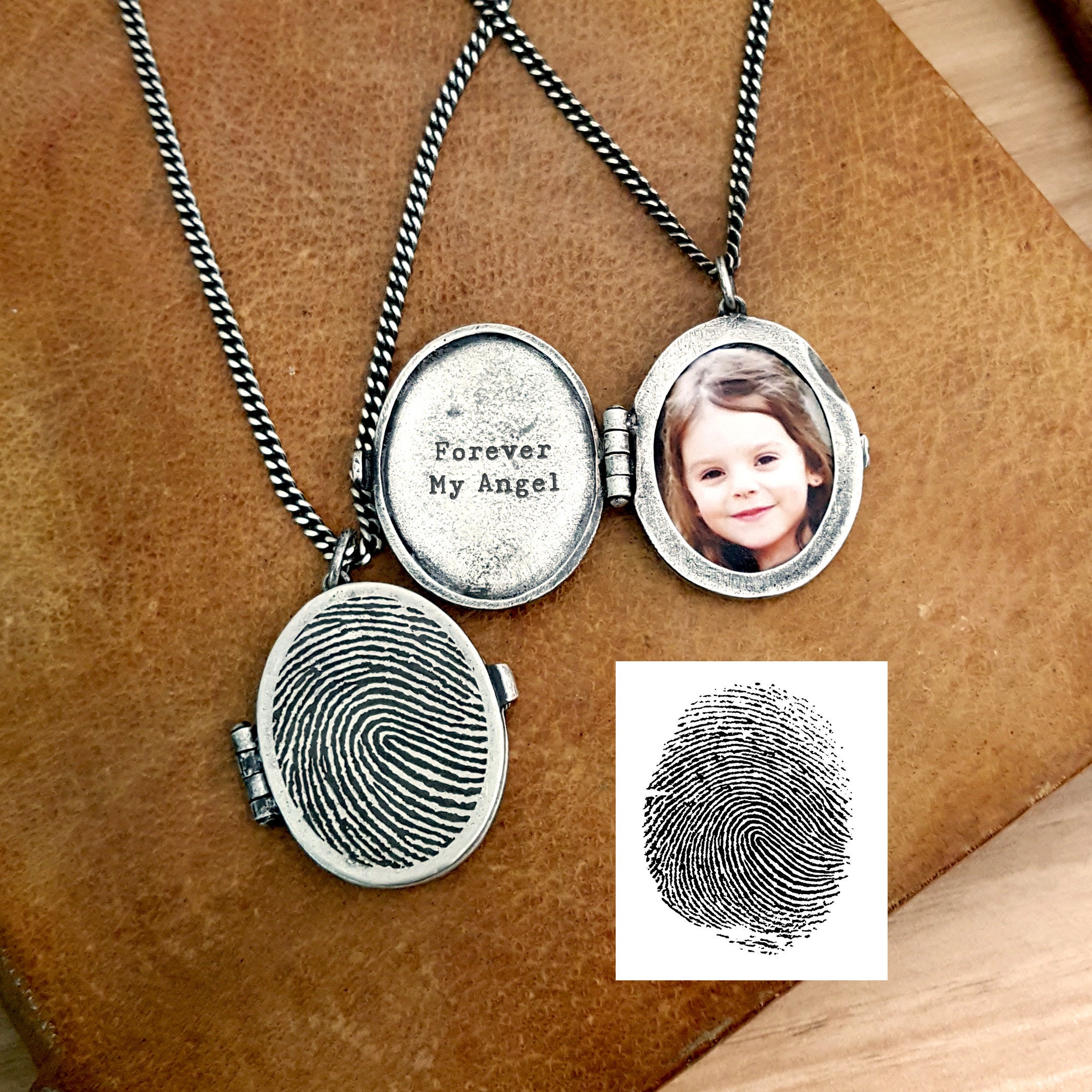Fingerprint Locket Necklace Locket with Photo Sterling Etsy