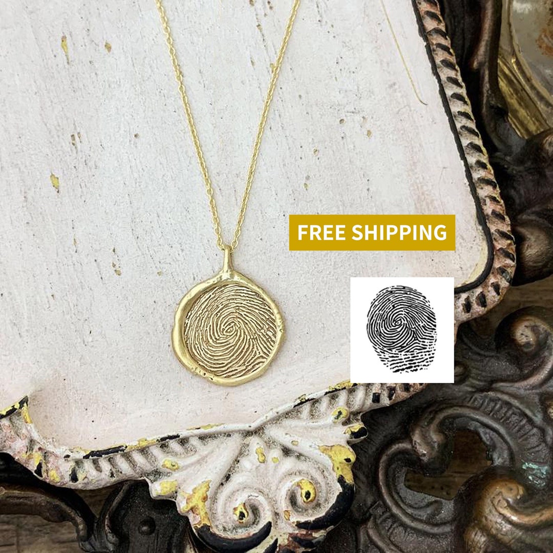 14k Solid Gold Fingerprint Necklace 16mm Thumbprint Keepsake Etsy