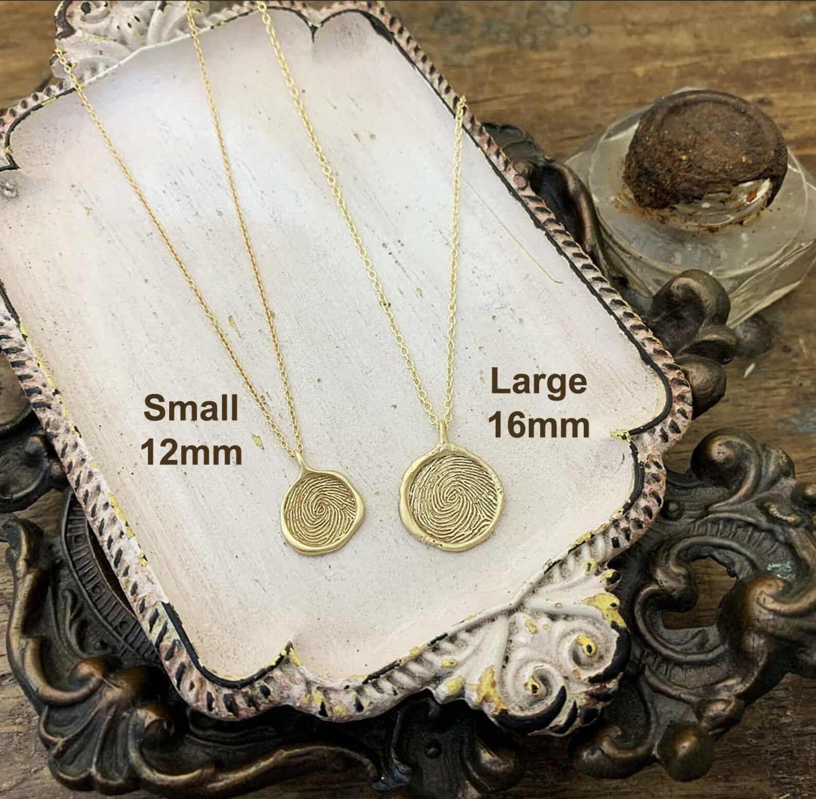 14k Solid Gold Fingerprint Necklace 12mm Personalized Etsy