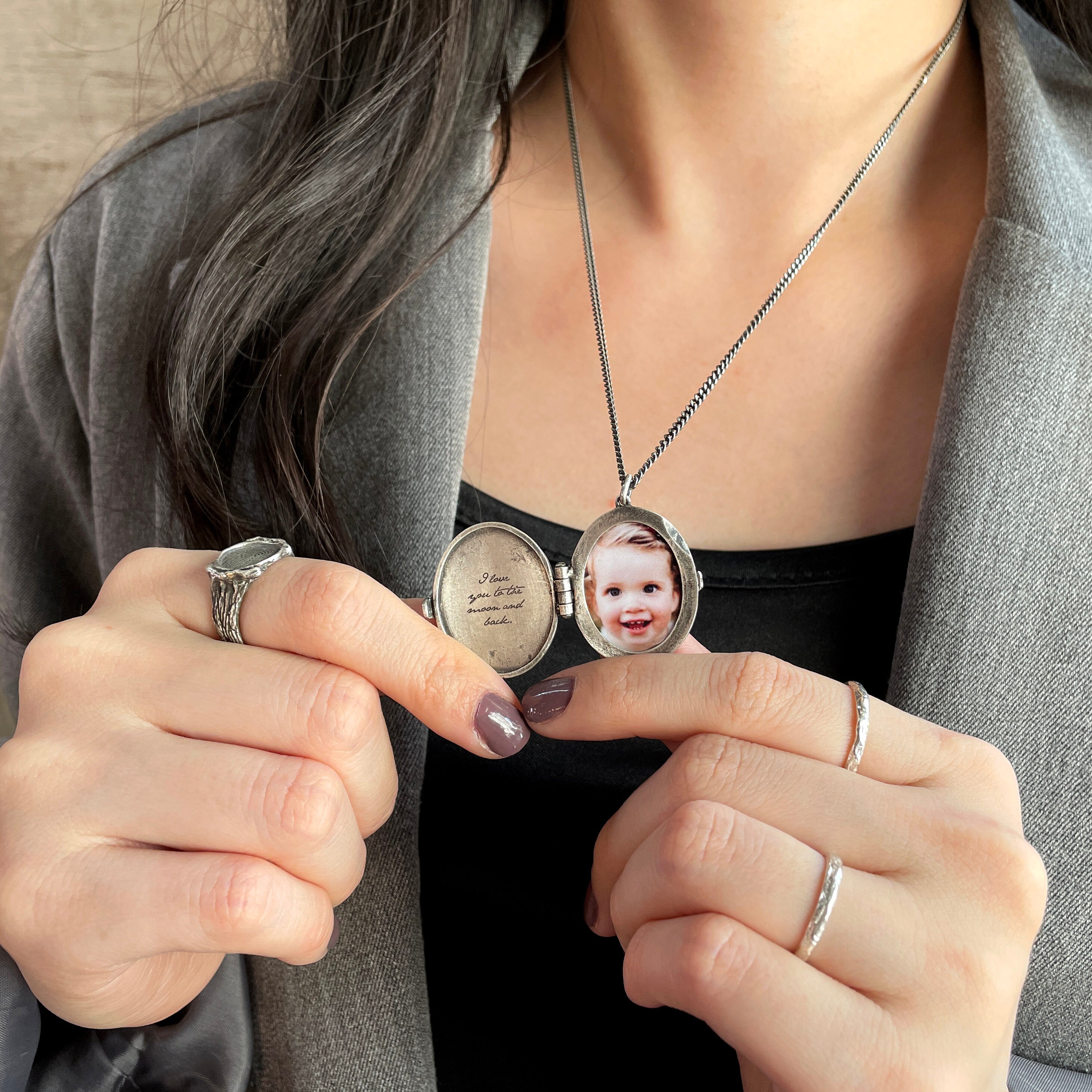 Fingerprint Locket Necklace Locket with Photo Sterling Etsy