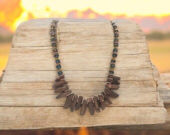 Quartz Necklace - Bronze Quartz Necklace For Her - Bib Necklace - One Of A Kind Necklace - Statement Necklace - Multicolored Necklace