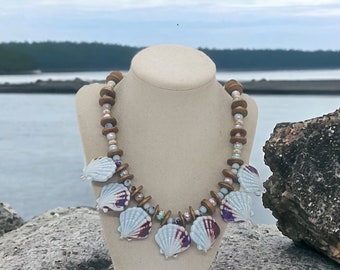 Seashell Necklace - Shell Necklace For Her - One Of A Kind Necklace - Statement Necklace - Ceramic Necklace - Multicolored Necklace For Her
