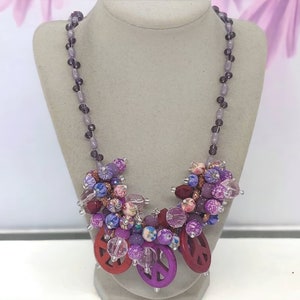 Peace Sign Necklace - Hippie Necklace - Bib Necklace - Chunky Necklace - One Of A Kind Necklace - Multicolored Necklace - Statement Necklace