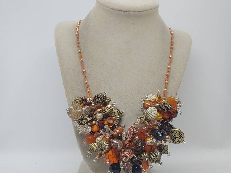 Orange Bead Bib Necklace Set