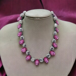 Pink Jeweled Necklace - Pink Necklace - Jeweled Necklace - One Of A Kind Necklace - Statement Necklace - Valentine&#39;s Day Gift - Great Gift