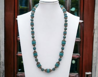 Colar turquesa para mulheres - Colar de jaspe - Colar único - Colar de pedras preciosas - Colar azul para ela - Presente de aniversário