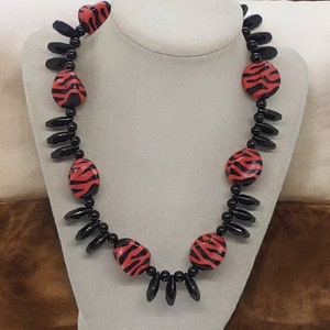 Zebra Necklace - Zebra Print Necklace - Black and Pink Necklace For Her - Statement Necklace - One Of A Kind Necklace - Chunky Necklace