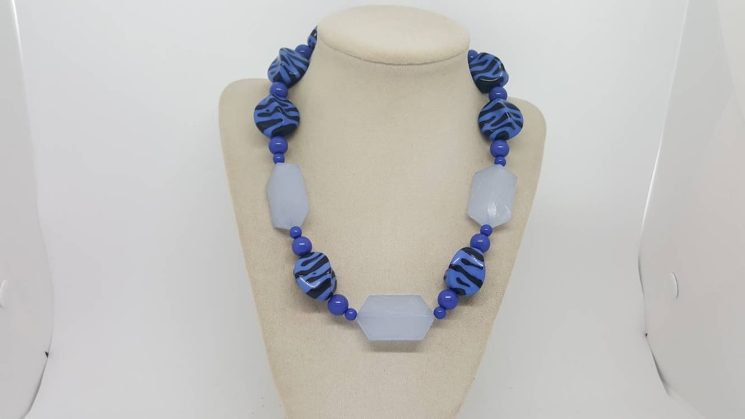 Zebra Necklace Blue Necklace for Women Blue Zebra Print Etsy