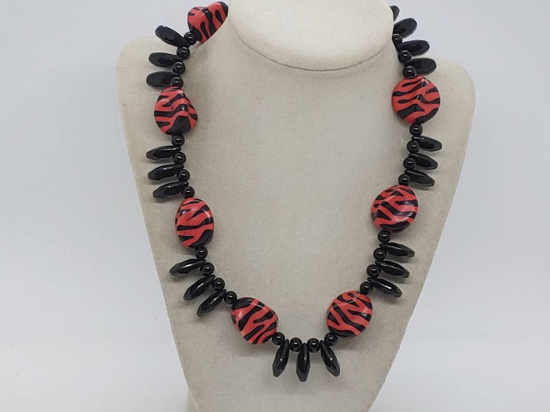 Zebra Necklace Zebra Print Necklace Black and Pink Necklace for Her Statement Necklace One of A