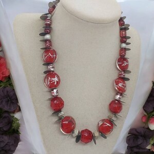 Red and Silver Necklace For Women - Valentine's Day Necklace - Gift For Mom - One Of A Kind Necklace - Statement Necklace - Wedding Gift