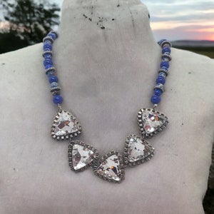 Triangle Necklace - Blue Necklace For Women - Jeweled Necklace - One Of A Kind Necklace - Statement Necklace - Bridesmaid Necklace - Gift