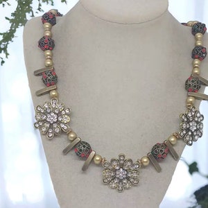 Jeweled Necklace - Gold Necklace For Her - Statement Necklace - One Of A Kind Necklace - Wedding Necklace - Bridesmaid Necklace - Great Gift