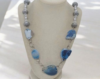 Blue Agate Necklace - Agate Necklace - One Of A Kind Necklace - Blue Stone Necklace - Wedding Necklace - Statement Necklace - Great Gift