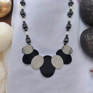 Multicolored Necklace For Women - Black and White Necklace - Bib Necklace - One Of A Kind Necklace - Statement Necklace - Striped Necklace