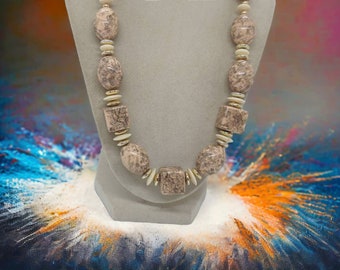 Beige Necklace - One Of A Kind Necklace - Statement Necklace - Work Necklace - Mother's Day Necklace - Multicolored Necklace For Women