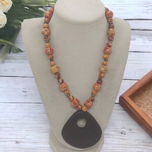 Wooden Necklace - Orange Necklace For Her - One Of A Kind Necklace - Boho Necklace - Wood Necklace - Statement Necklace - Gift For Women