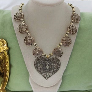 Heart Necklace - Gold Necklace For Women - Statement Necklace - One Of A Kind Necklace - Jeweled Necklace - Wedding Necklace -