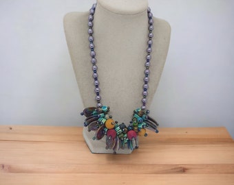 Peacock Print Necklace - Peacock Necklace - Chunky Necklace - Statement Necklace - One Of A Kind Necklace - Bib Necklace - Pearl Necklace