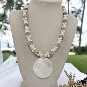 Beige Necklace For Women - One Of A Kind Necklace - Jeweled Necklace - Wedding Necklace - Shell Necklace - Multicolored Necklace - Gift