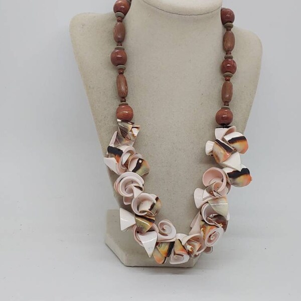 Shell Necklace - Wooden Necklace - Shell and Wood Necklace - One Of A Kind Necklace - Autumn Necklace - Vacation Necklace - Teacher's Gift