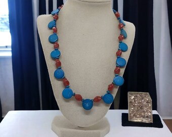 Wooden Necklace For Her - Multicolored Necklace For Women - One Of A Kind Necklace - Blue Necklace For Women - Statement Necklace - Gift